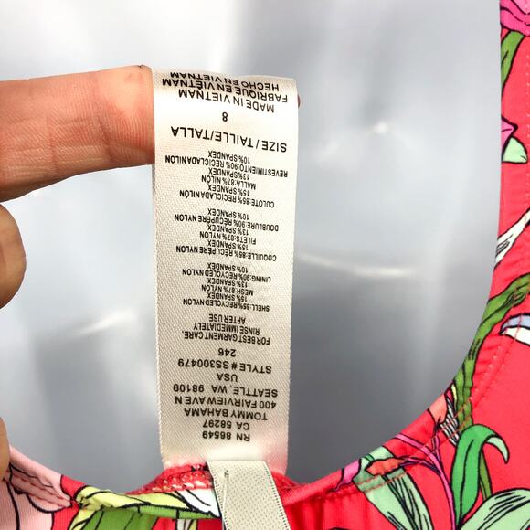 TOMMY BAHAMA Summer One-Piece Swimsuit Small Red Black Floral Wrap-Front NWT - Picture 10 of 12